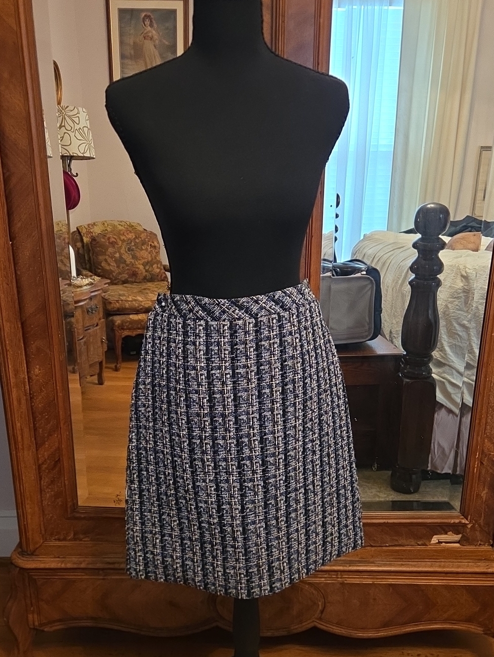 Ann Taylor Navy and White Tweed Pencil Skirt